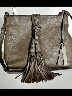 Vince Camuto Taro Hobo Leather Crossbody Slouch Bag Stone Gray Boho Southwestern